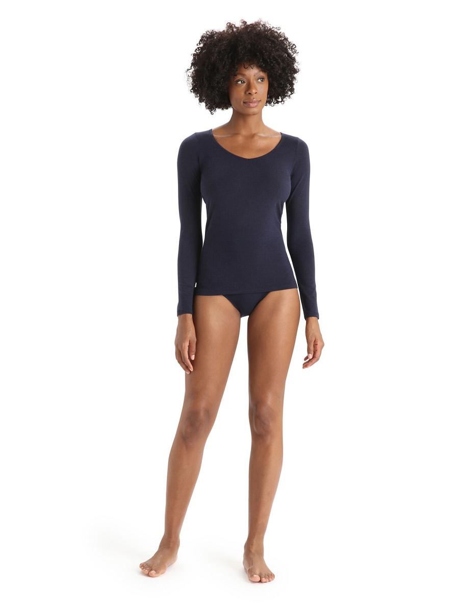 Midnight Navy Women's Icebreaker Merino Siren Long Sleeve Sweetheart Top Underwear | USA 1687LISH